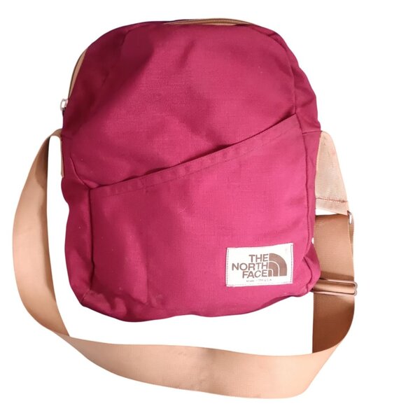 The North Face Vintage Tote Crossbody Bag Maroon Canvas Brown Labe USA Made 90s - Picture 1 of 5